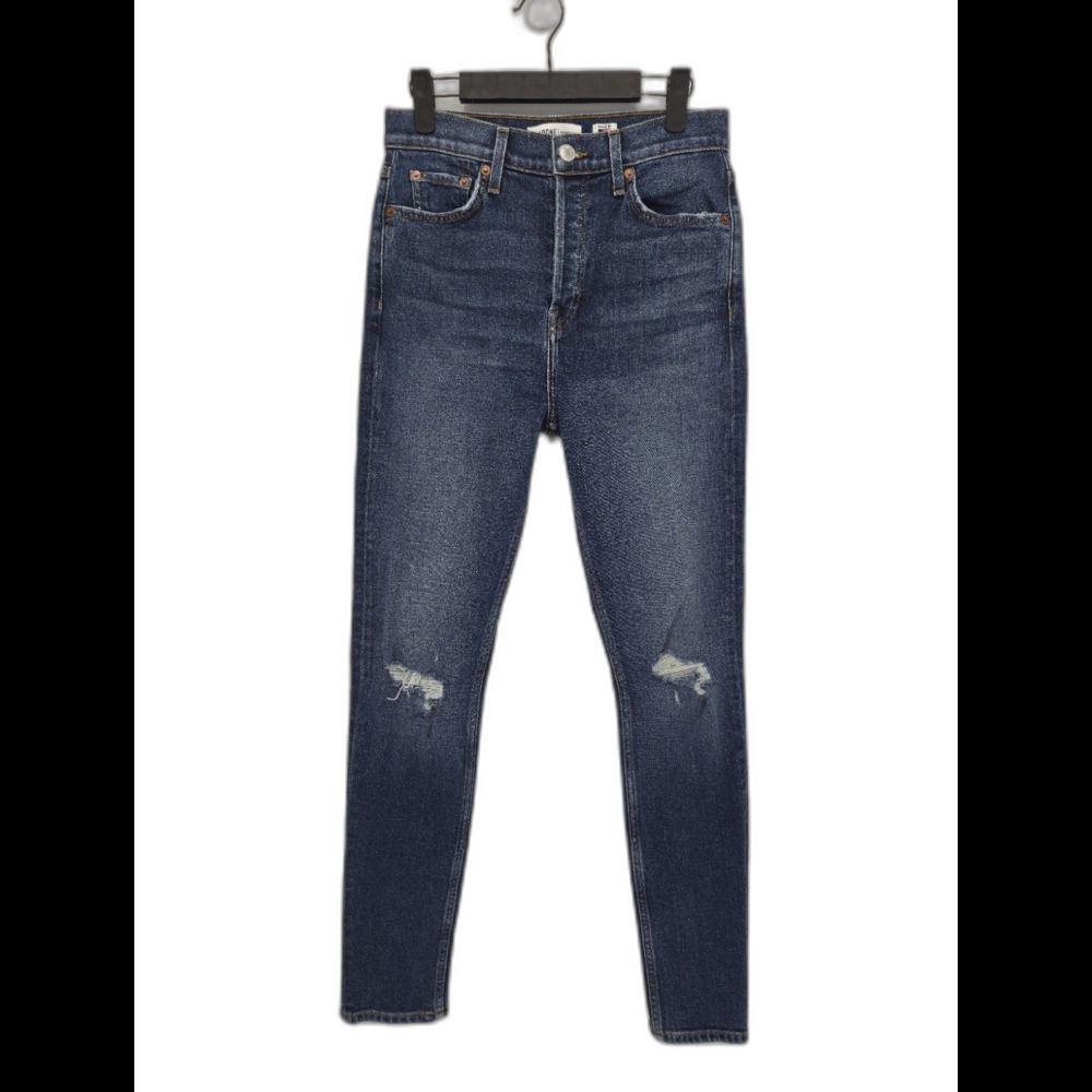 Re/Done Originals Womens Ultra High Rise Slim Blue Jeans Dust Destroy Size 26x30